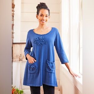 April Cornell knit Amsterdam Tunic Sweater in Lazuli Blue L/XL